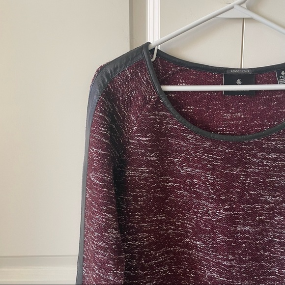 Maison Scotch Scotch & Soda Mixed Tweed Leather Trim Burgundy Sweater Size XS - Picture 3 of 8
